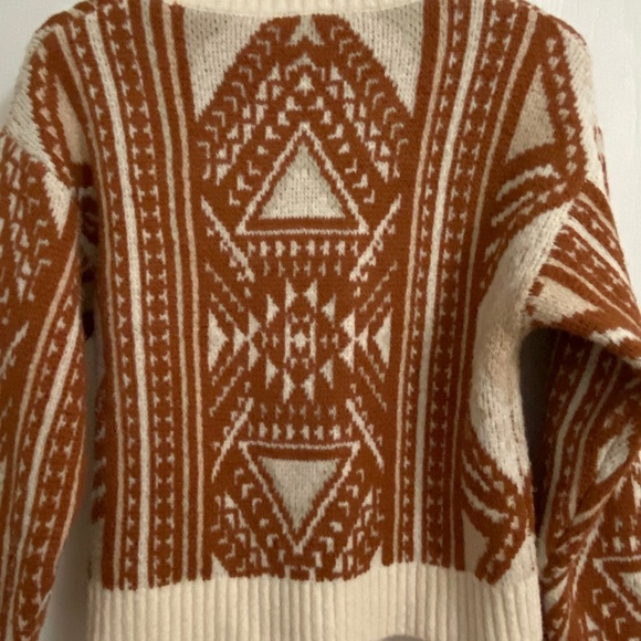 Small (S) Vintage 90s cropped sweater, fall geometric pattern. - Picture 2 of 6